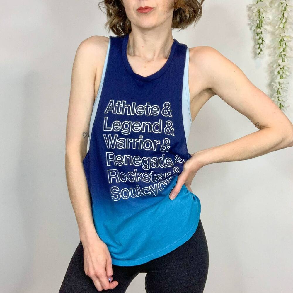 SOULCYCLE Athlete Legend Warrior muscle tank racerback navy blue ombre 2367